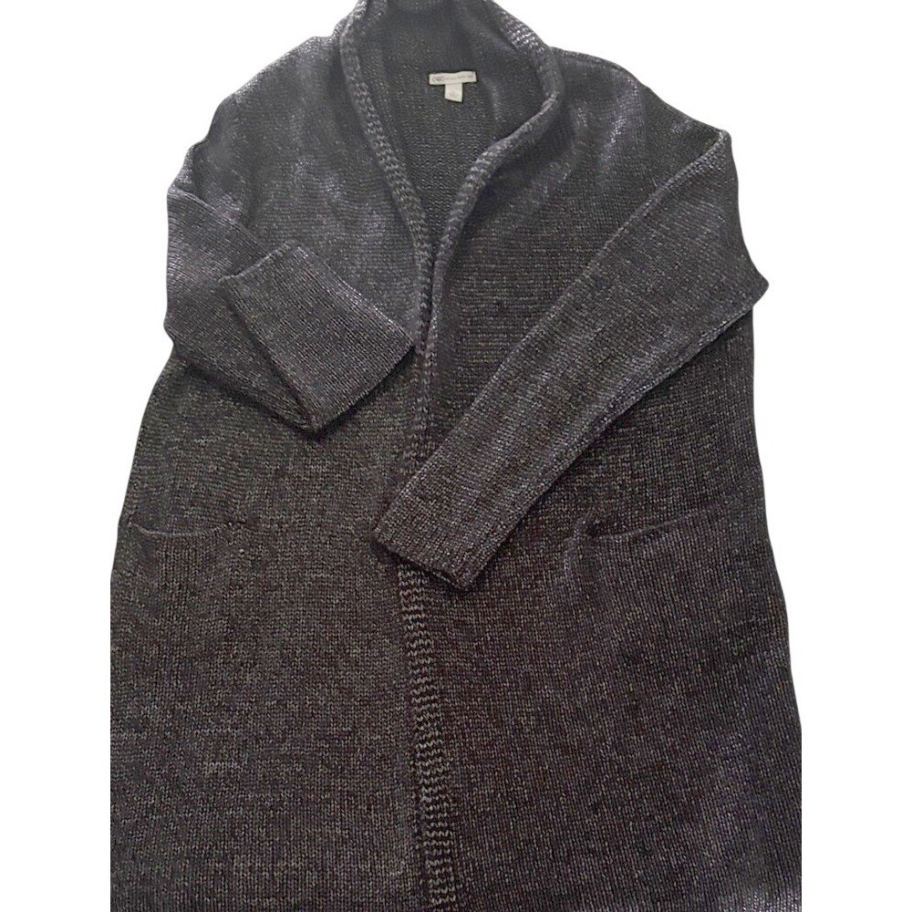 Cato Womens Gray Black Marled Knit Open Front Shawl Collar Long Cardigan Size L